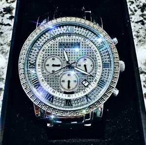 Brand New Akribos XXIV Men's Watch 2ct Genuine Natural Diamonds Very Nice